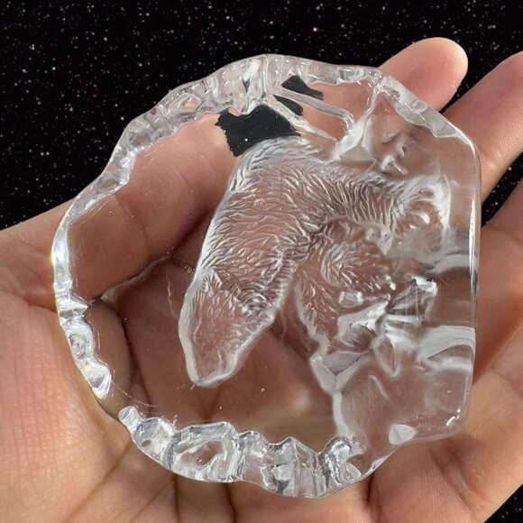 Vintage Clear Sweden Art Glass Paperweight Polar Bear Figurine Flat Side Swedish - Picture 5 of 16